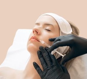 Woman giving botox injections. Young woman gets beauty facial injections in the cosmetology salon. Face aging injection. Aesthetic Medicine, Cosmetology