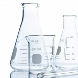 Flasks and measuring beaker for science experiment